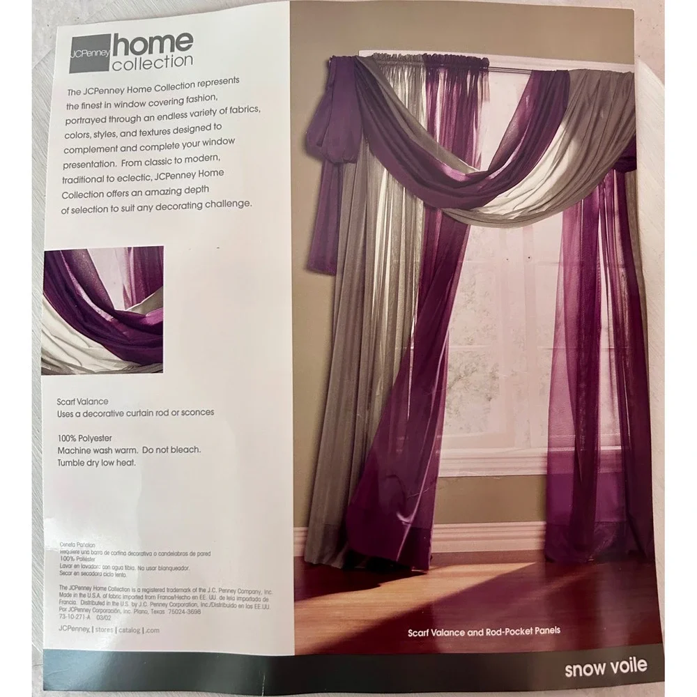 JCPenney Home Collection Snow Voile Scarf Valance Currant 59x216 Sheer Window